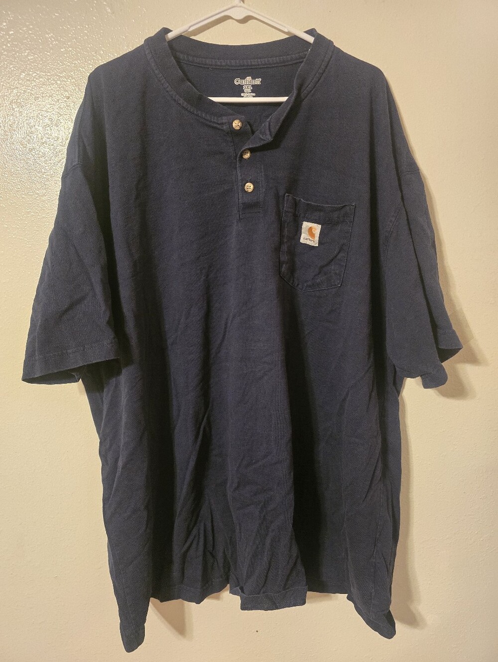 Carhartt K84 Men's 3XL Tall Navy Blue Workwear Short Sleeve Pocket Henley Shirt